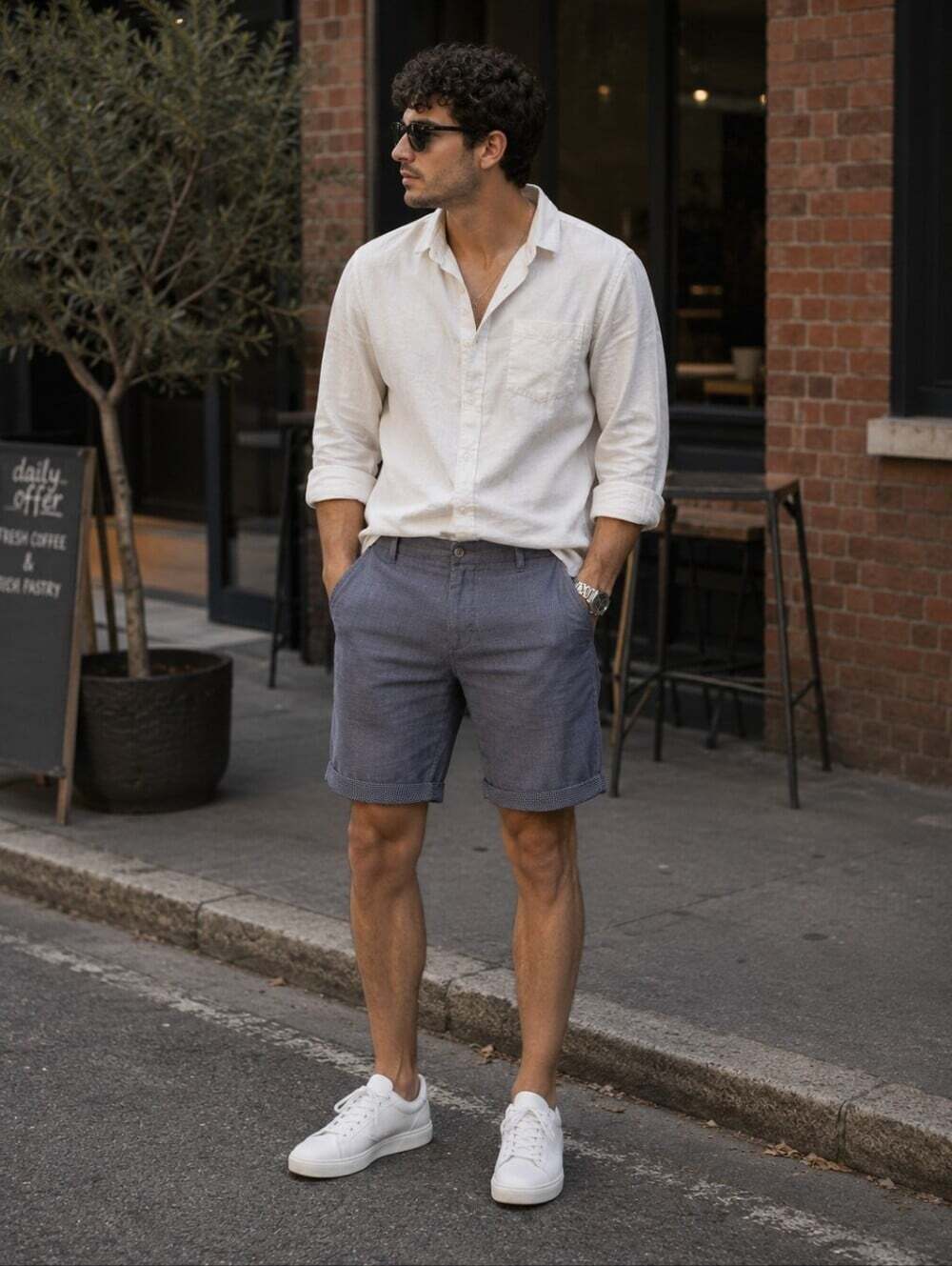 Ted Baker Men’s Grey Tailored Chino Shorts 32R Contrast Cuff Slim Fit
